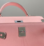 HERMES KELLY 28CM IN ROSE SAKURA SWIFT CALFSKIN SILVER HARDWARE