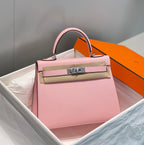 HERMES KELLY 28CM IN ROSE SAKURA SWIFT CALFSKIN SILVER HARDWARE