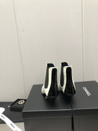 CHANEL SHORT BOOTS IN WHITE MIX BLACK SHEEPSKIN