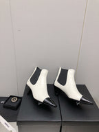 CHANEL SHORT BOOTS IN WHITE MIX BLACK SHEEPSKIN