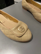 CHANEL BALLET FLAT BEIGE CREAM LAMBSKIN