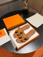 HERMES 0RAN SANDAL Leather Brown