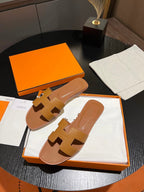HERMES 0RAN SANDAL Leather Brown