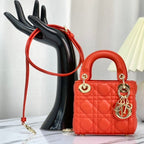 DIOR MICRO LADY 12 BAG IN SCARLET RED LAMBSKIN