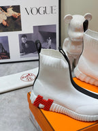 HERMES H FUN CLASSIC SNEAKER STYLISH WHITE AND BLACK LINE FABRIC