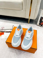 HERMES GIGA SNEAKER IN POWDER BLUE STITCHED MESH AND WHITE CALFSKIN