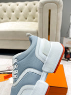 HERMES GIGA SNEAKER IN POWDER BLUE STITCHED MESH AND WHITE CALFSKIN