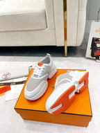 HERMES GIGA SNEAKER IN HARBOR GRAY STITCHED MESH AND WHITE CALFSKIN