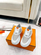 HERMES GIGA SNEAKER IN HARBOR GRAY STITCHED MESH AND WHITE CALFSKIN