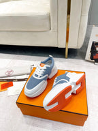 HERMES GIGA SNEAKER IN AEGEAN BLUE STITCHED MESH AND WHITE CALFSKIN
