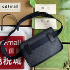 GUCCI OPHIDIA SMALL BELT BAG 23 IN DARK BLUE MONOGRAM CANVAS AND BLACK LAMBSKIN TRIM