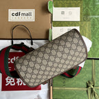 GUCCI OPHIDIA MEDIUM MESSENGER BAG 27 IN BEIGE AND EBONY  CALFSKIN GREEN RED WEB STRIPE CANVAS