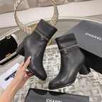 CHANEL MID-HEEL ANKLE BOOTS IN BLACK SMOOTH CALFSKIN