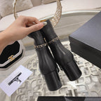CHANEL MID-HEEL ANKLE BOOTS IN BLACK SMOOTH CALFSKIN