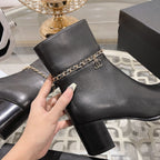 CHANEL MID-HEEL ANKLE BOOTS IN BLACK SMOOTH CALFSKIN