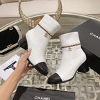 CHANEL MID-HEEL ANKLE BOOTS IN WHITE SMOOTH CALFSKIN
