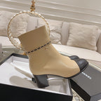 CHANEL MID-HEEL ANKLE BOOTS IN TORTILLA BROWN SMOOTH CALFSKIN