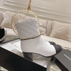CHANEL MID-HEEL ANKLE BOOTS IN WHITE CALFSKIN