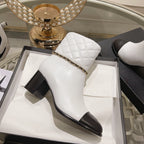 CHANEL MID-HEEL ANKLE BOOTS IN WHITE CALFSKIN