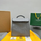LEGER BACKPACK 37 IN GRAY GOYARDINE CANVAS WITH CALFSKIN TRIM