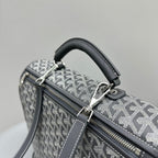 LEGER BACKPACK 37 IN GRAY GOYARDINE CANVAS WITH CALFSKIN TRIM