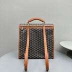 LEGER BACKPACK 37 IN BLACK GOYARDINE CANVAS WITH TAN CALFSKIN TRIM