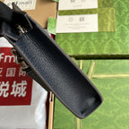 GUCCI OPHIDIA POUCH 26 IN DARK BLUE MONOGRAM CANVAS AND BLACK LAMBSKIN TRIM