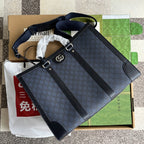 GUCCI OPHIDIA LARGE TOTE BAG 43 IN DARK BLUE AND BLACK  CALFSKIN