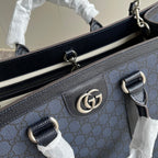 GUCCI OPHIDIA LARGE TOTE BAG 43 IN DARK BLUE AND BLACK  CALFSKIN