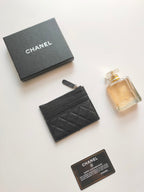 CHANEL ZIPPED CARD HOLDER 11.5 BLACK GRAINED CALFSKIN GOLD ICON