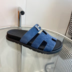 HERMES Chypre Sandal Blue Suede