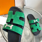 HERMES Chypre Sandal Green Suede