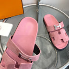 HERMES Chypre Sandal Pink Suede