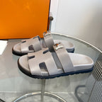 HERMES Chypre Sandal Gray Leather