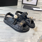 CHANEL dad sandals black lambskin