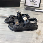CHANEL dad sandals black lambskin