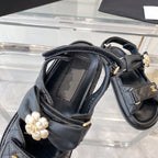 CHANEL dad sandals black lambskin