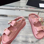 CHANEL dad sandals pink lambskin