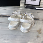 CHANEL dad sandals white lambskin