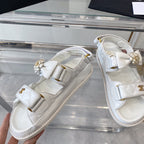 CHANEL dad sandals white lambskin