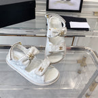 CHANEL dad sandals white lambskin