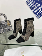 DIOR 25S NAUGHTILY-D ANKLE BOOTS 80 MM IN BLACK MESH TULLE AND SUEDE