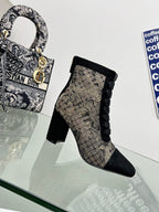 DIOR 25S NAUGHTILY-D ANKLE BOOTS 80 MM IN BLACK MESH TULLE AND SUEDE