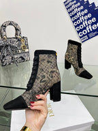 DIOR 25S NAUGHTILY-D ANKLE BOOTS 80 MM IN BLACK MESH TULLE AND SUEDE