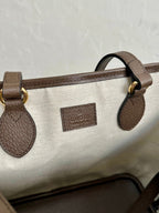 GUCCI OPHIDIA SMALL TOTE BAG 31 BEIGE CANVAS AND BROWN CALFSKIN
