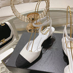 CHANEL high slingbacks white black lambskin grosgrain