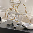CHANEL high slingbacks white black lambskin grosgrain