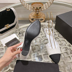 CHANEL high slingbacks white black lambskin grosgrain