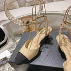 CHANEL high slingbacks beige black lambskin grosgrain