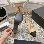 CHANEL high slingbacks beige black lambskin grosgrain